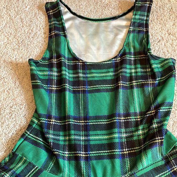 Plaid Green Small Spandex Stretchy Midi Dress - Picture 2 of 3